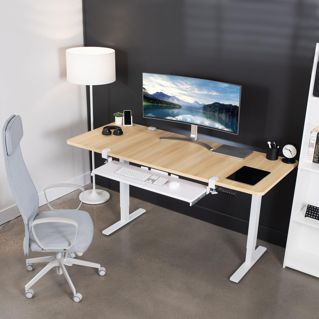 Extra Long Clamp-on Computer Keyboard and Mouse Under Desk Slider Tray, 34 x 11 inch Pull Out Platform Drawer, White, MOUNT-KB15EW