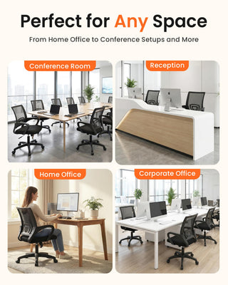Office Desk Computer Chair Ergonomic Mesh Gaming Cushion Seat with Comfy Lumbar Mid Back Support Adjustable Height Swivel Rolling Wheels for Home Task (2 pk - Black)