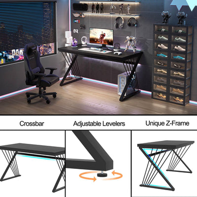 Black Desk, Modern Wood and Metal Computer Desk for Home Office, Simple Writing Work PC Desks for Bedroom, Industrial Study Gaming Table for Living Room, Black, 53 Inch