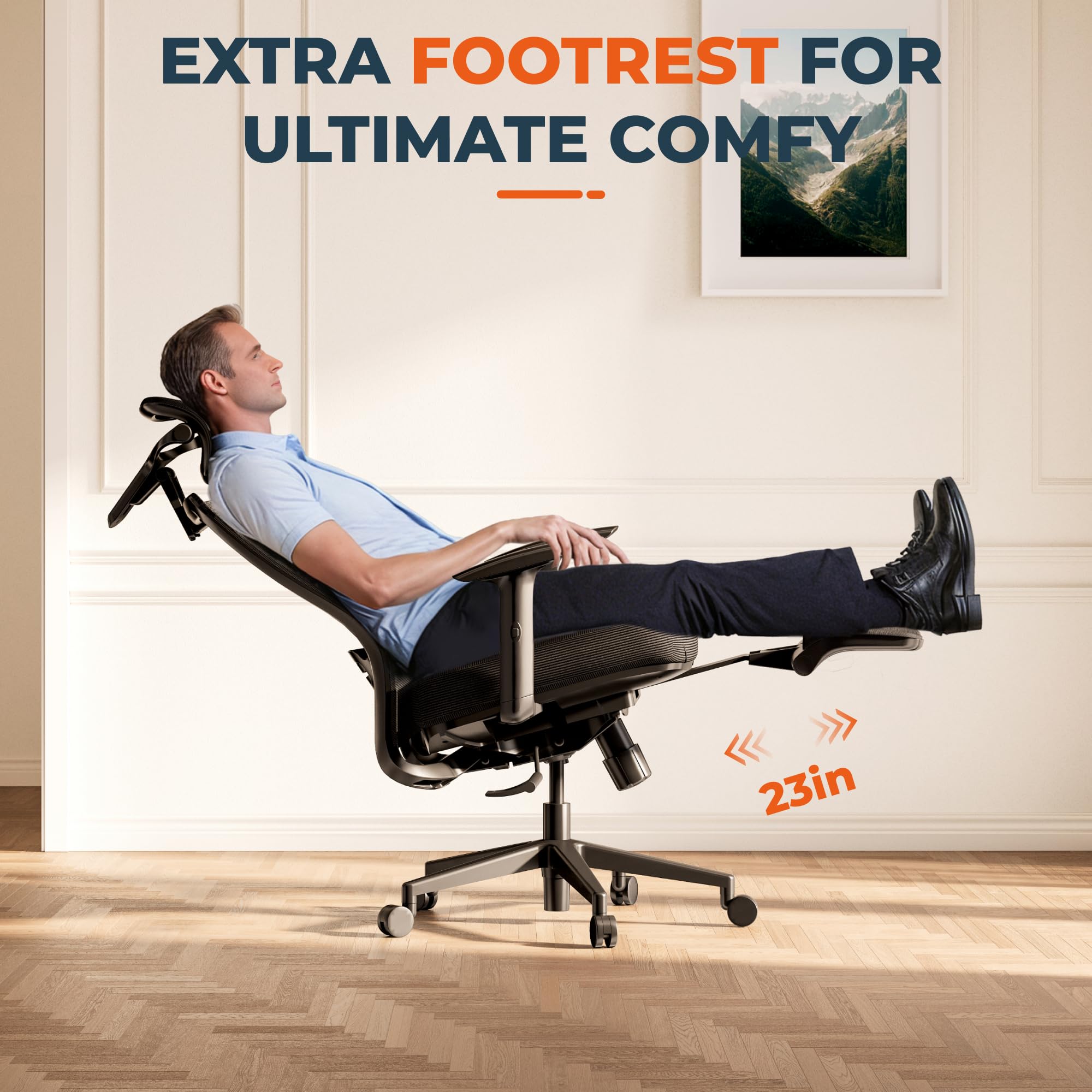 ErgoChair Pro Big and Tall Office Chair, Swivel Computer Chair, Home Office Desk Chairs， with Lumbar Support/17in Retractable Footrest/4D Headrest/400lbs Heavy Duty,Foam Seat Cushion,Black