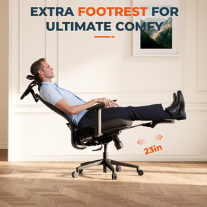 ErgoChair Pro Big and Tall Office Chair, Swivel Computer Chair, Home Office Desk Chairs， with Lumbar Support/17in Retractable Footrest/4D Headrest/400lbs Heavy Duty,Foam Seat Cushion,Black