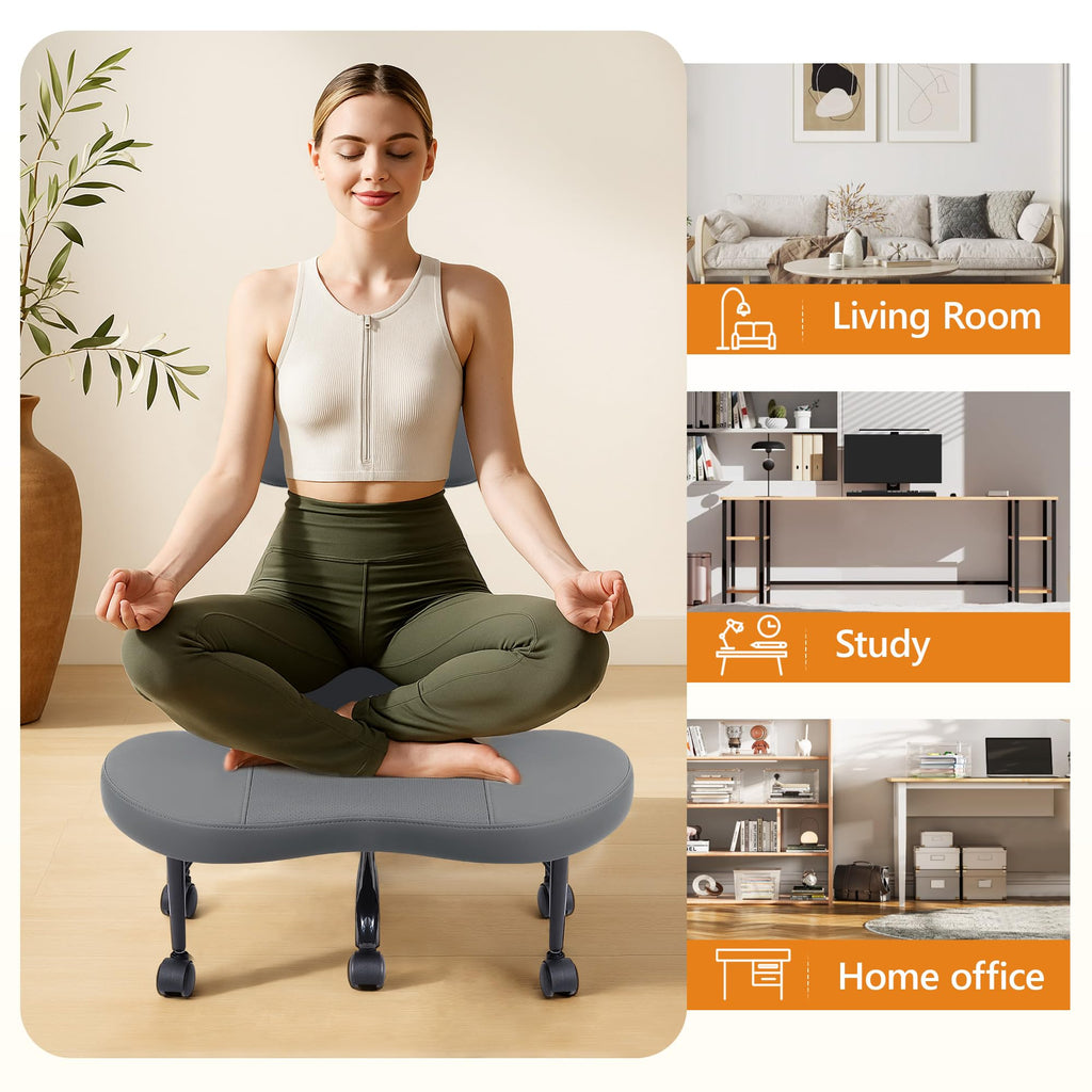 Cross Legged Office Chair, Criss Cross Desk Chair ADHD Meditation Kneeling Yoga Seat with Adjustable Height, Lumbar Support, Wider Footrest and Wheels (Dark Gray)