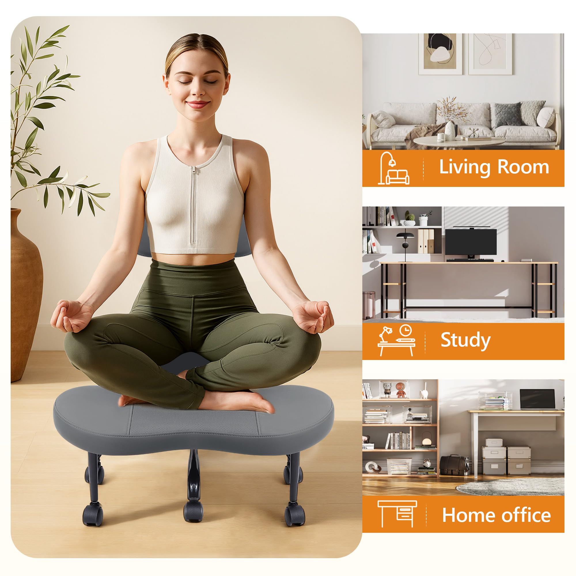 Cross Legged Office Chair, Criss Cross Desk Chair ADHD Meditation Kneeling Yoga Seat with Adjustable Height, Lumbar Support, Wider Footrest and Wheels (Dark Gray)