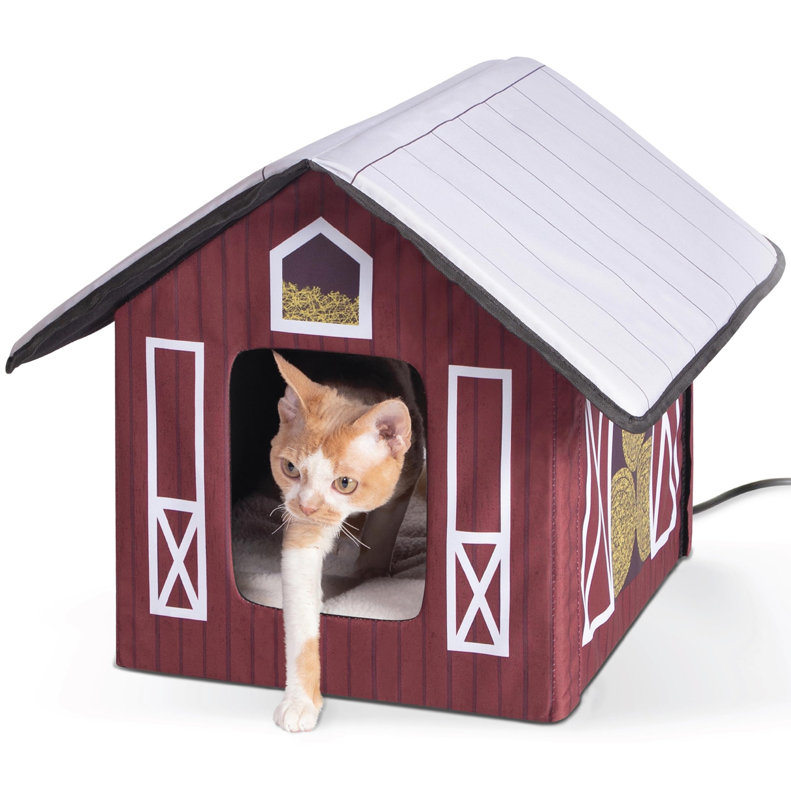 Heated Outdoor Cat House for Outside Pets in Winter, Weatherproof Outdoor House for Ferals, Insulated Kitty Shelter, 2 Doors, Waterproof Heated Cat Bed, Safety Listed - Barn 20W