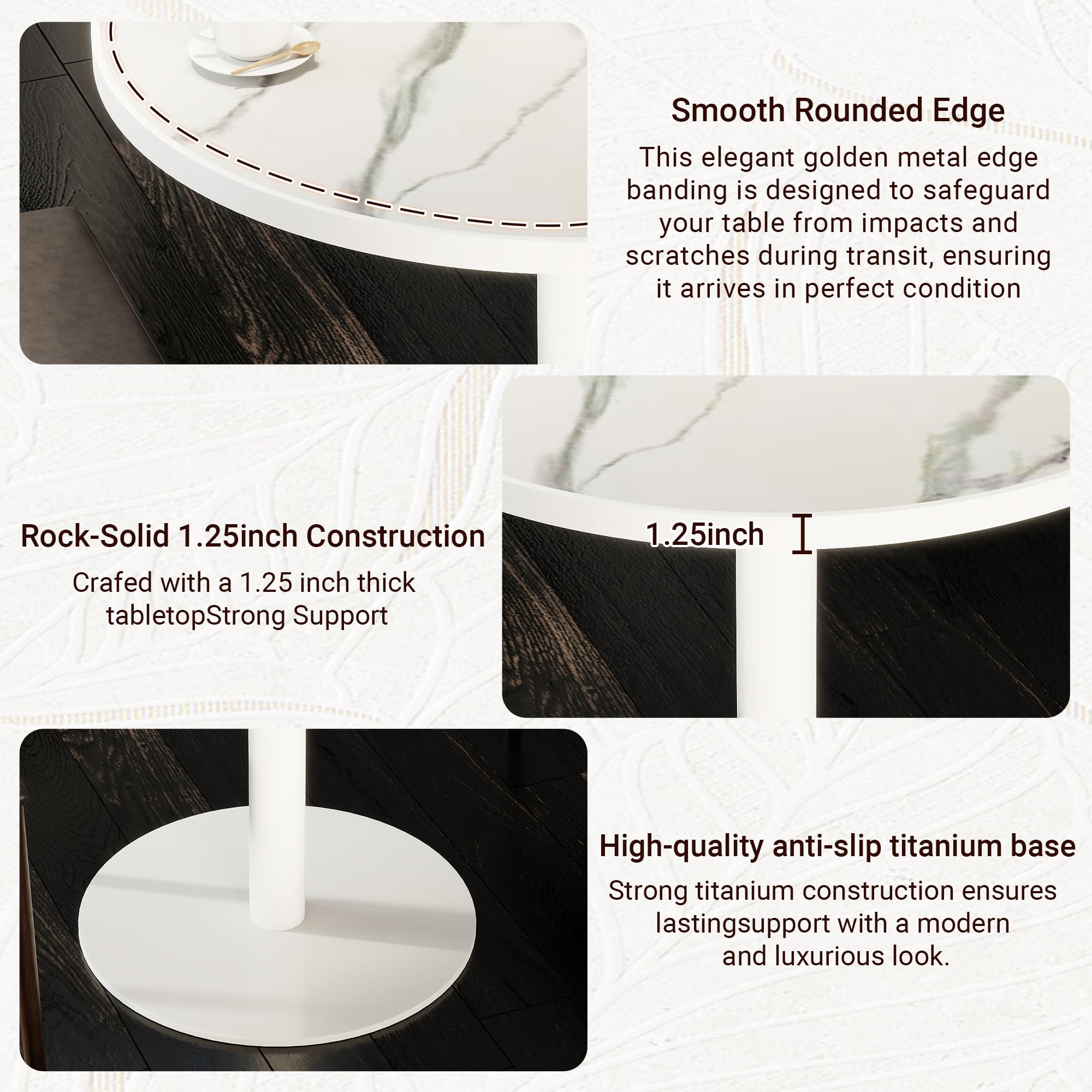 31.5" Tulip Table,Round Kitchen Dining Table for 2-4 with Thick Sintered Stone Top,Titanium Golden Pedestal Base,Heat-Resistant,Bistro Table for Dining Room,Café,Small Space（White Glacial）
