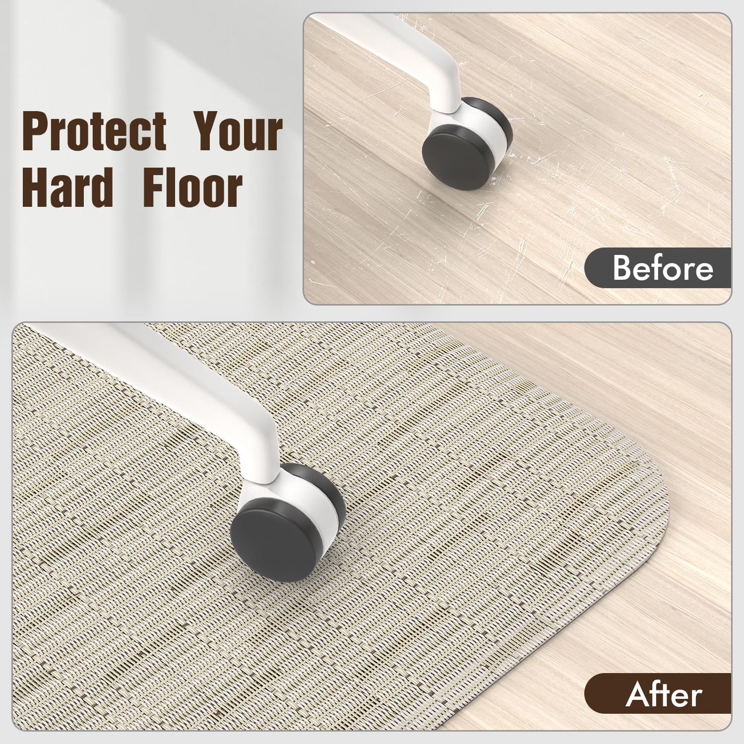 Office Chair Mat for Hardwood Floor, 36" x 48" Desk Chair Mat for Hard Wood and Tile Floor, Large Anti-Slip Hard Floor Protector Rolling Chair Mat, PVC Mat Desk Rug for Office, Light Brown