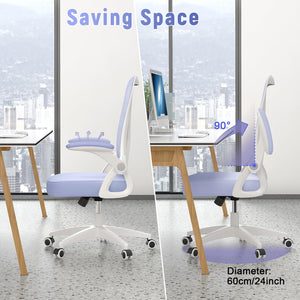 Ergonomic Office Chair, Mid Back Desk Chair with Adjustable Height, Flip-Up Arms and Lumbar Support, Breathable Mesh Swivel Computer Chair for Home Study Working/Light Purple