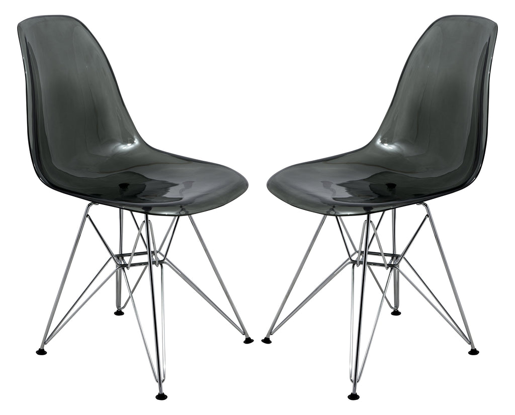 Dining, Modern Chrome Eiffel Base and Curved Back Design, Ergonomic and Lightweight Accent Side Chair for Mid-Century Home, Kitchen, and Café (Transparent Black, Set of 2)