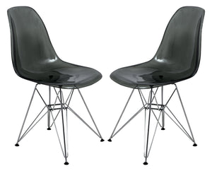Dining, Modern Chrome Eiffel Base and Curved Back Design, Ergonomic and Lightweight Accent Side Chair for Mid-Century Home, Kitchen, and Café (Transparent Black, Set of 2)