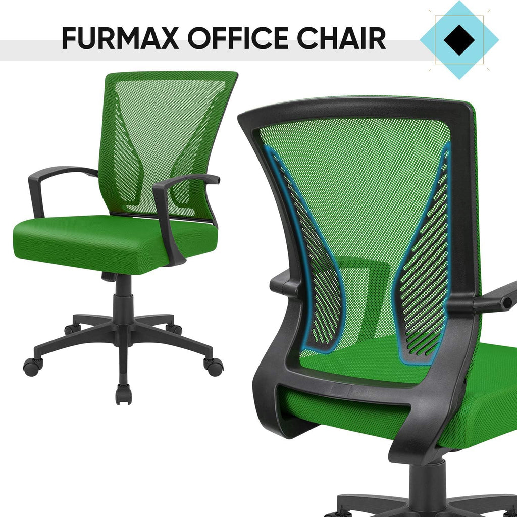 Office Chair Ergonomic Computer Desk Mesh Chair Mid Back Swivel Lumbar Support with Armrest (2, Green)