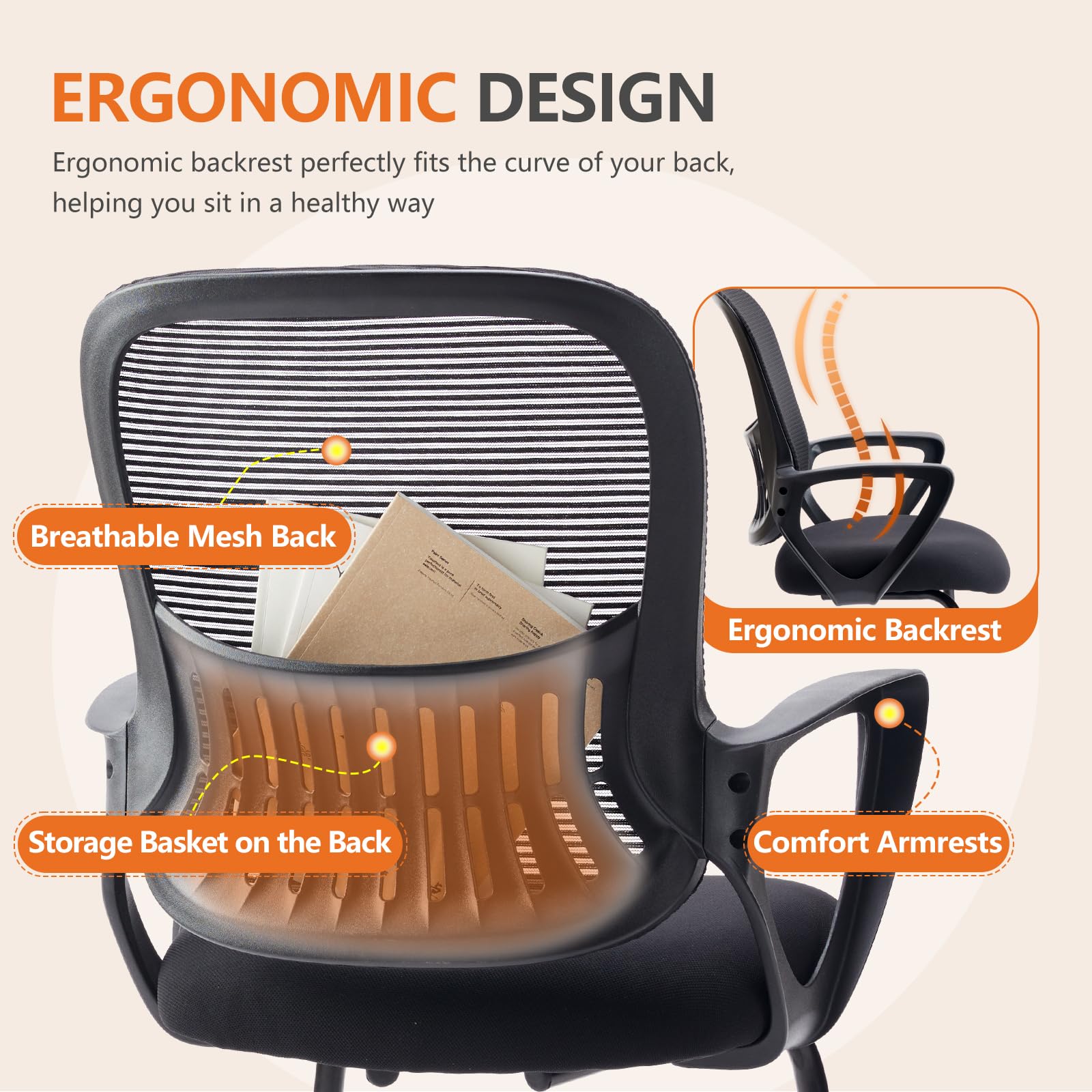 Reception Guest Chair Set of 1, Stationary Non Rolling Mesh Mid Back Computer Office Desk with Lumbar Support for Home Waiting Area Conference Room Bedroom
