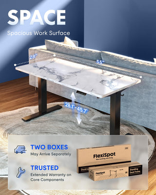EN1 One-Piece Standing Desk, Electric Adjustable with 4 Memory Presets, 176 LBS Capacity, Stable & Quiet, Seamless Desktop for Home Office & Dual Monitors, 55