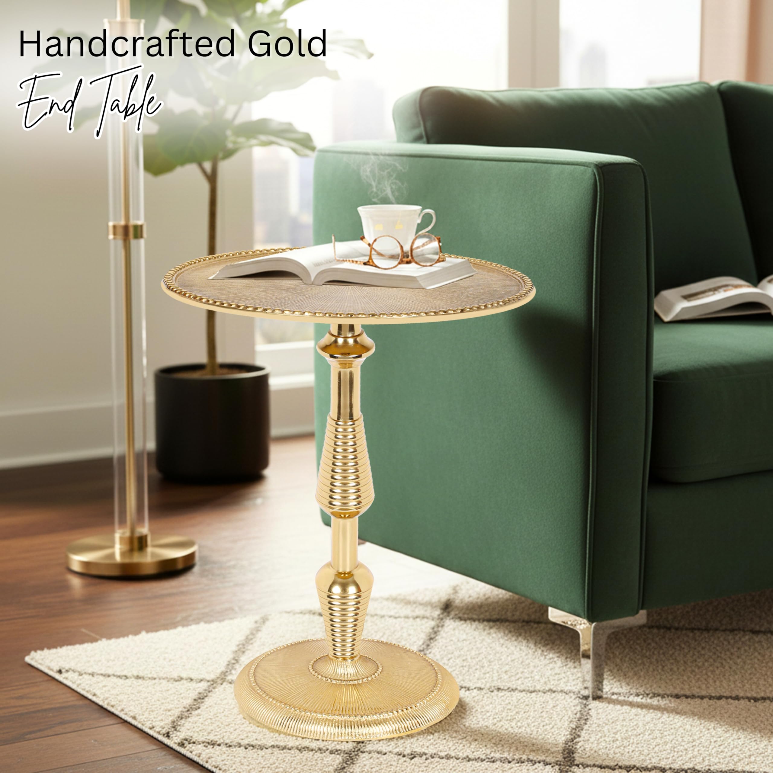 Modern Accent Table End Table for Indoor Use - Small Side Tables for Spaces Living Room, Bedroom, Entryway, Small Spaces Nightstand, Plant Stand (Gold)