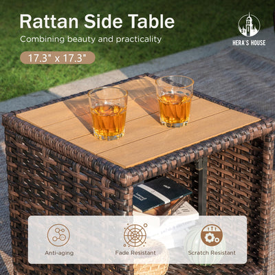 3-Piece Outdoor Patio Furniture, High Back Swivel Chairs Set of 2 with Rattan Table, Brown Wicker Conversation Bistro Set with 5.5” Thick Cushion for Deck Porch Balcony Garden Lawn, Red