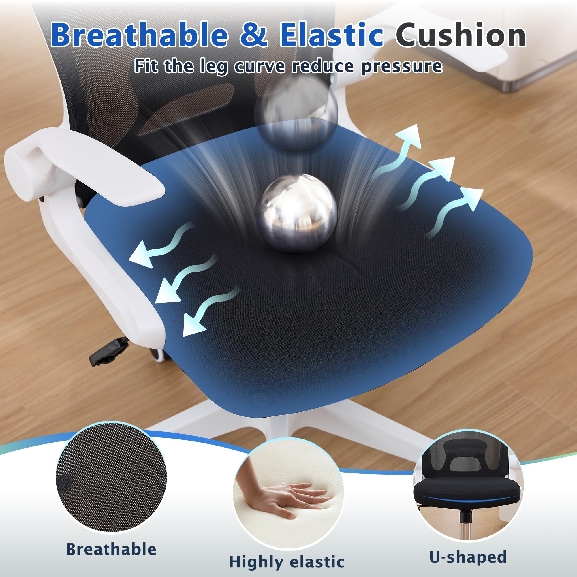 (2PCS White) Foldable Office Chair for Small Spaces | Home Office Folding Desk Chairs with Wheels and Flip Up Arms | Ergonomic Mesh Computer Chair for Adults & Kids