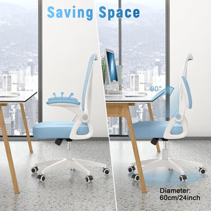 Office Chair, Desk Chair with Adjustable Height, Flip-Up Arms and Lumbar Support, Mid-Back Breathable Mesh Home Office Chair, Blue