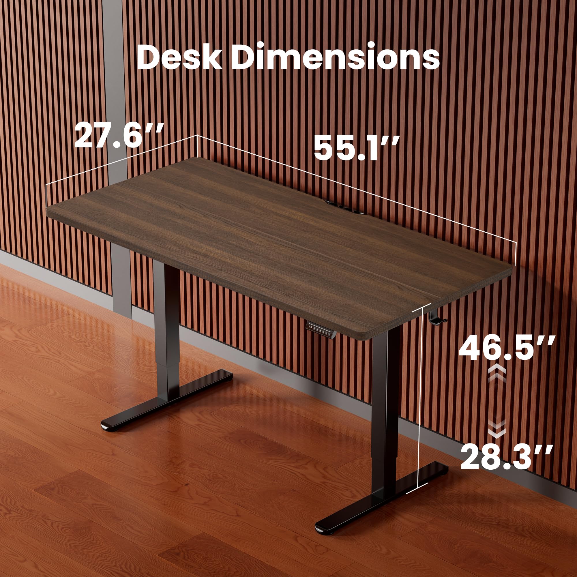 Height Adjustable Electric Standing Desk, 55 x 28 Inches Sit Stand up Desk, Memory Computer Home Office Desk, Dark Walnut