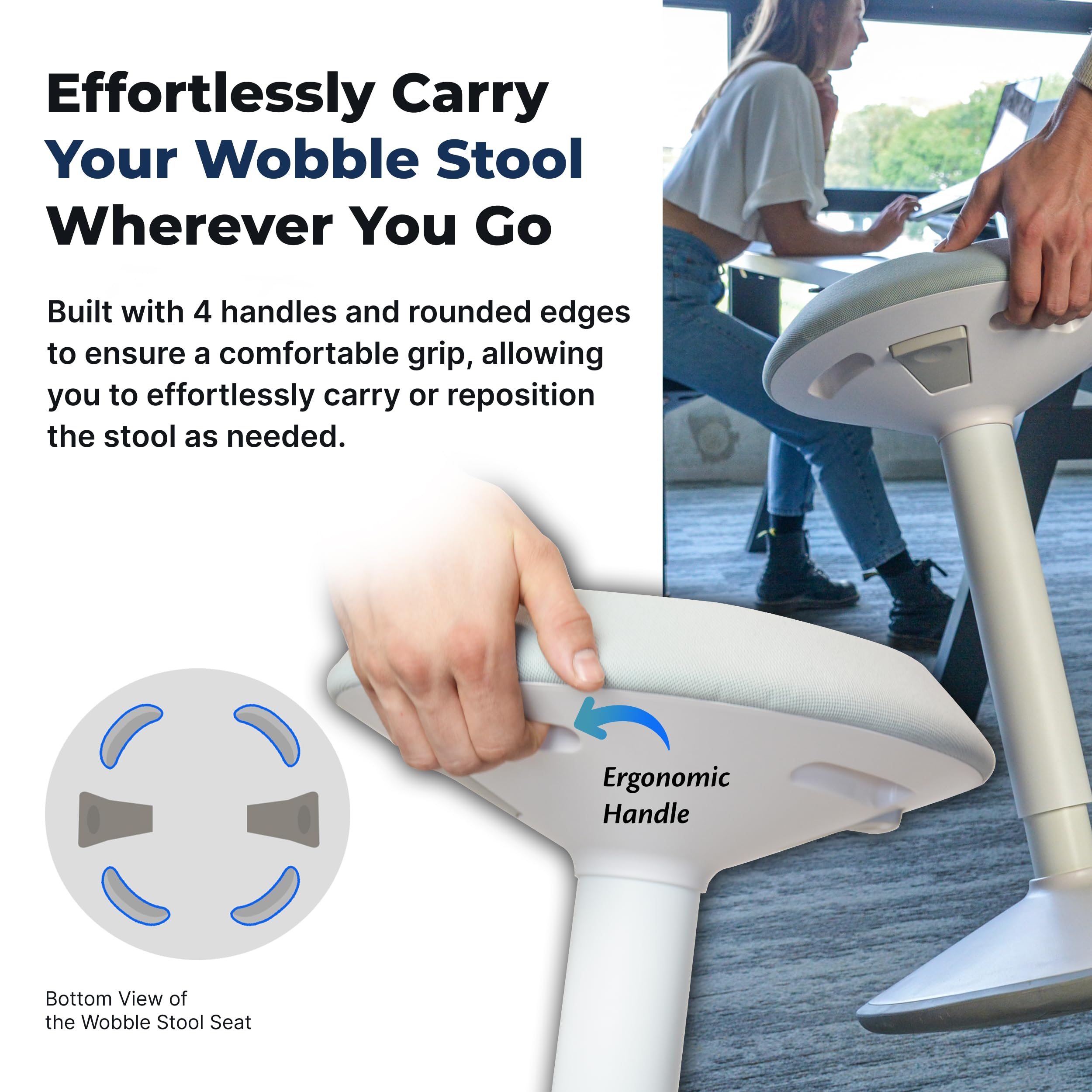 Standing Desk Stool Chair, Height Adjustable Stool 21-31 inch for Office and Classroom, Swivel Stool, Anti-Slip Bottom Ergonomic Wobble Stool with Rocking Motion, White