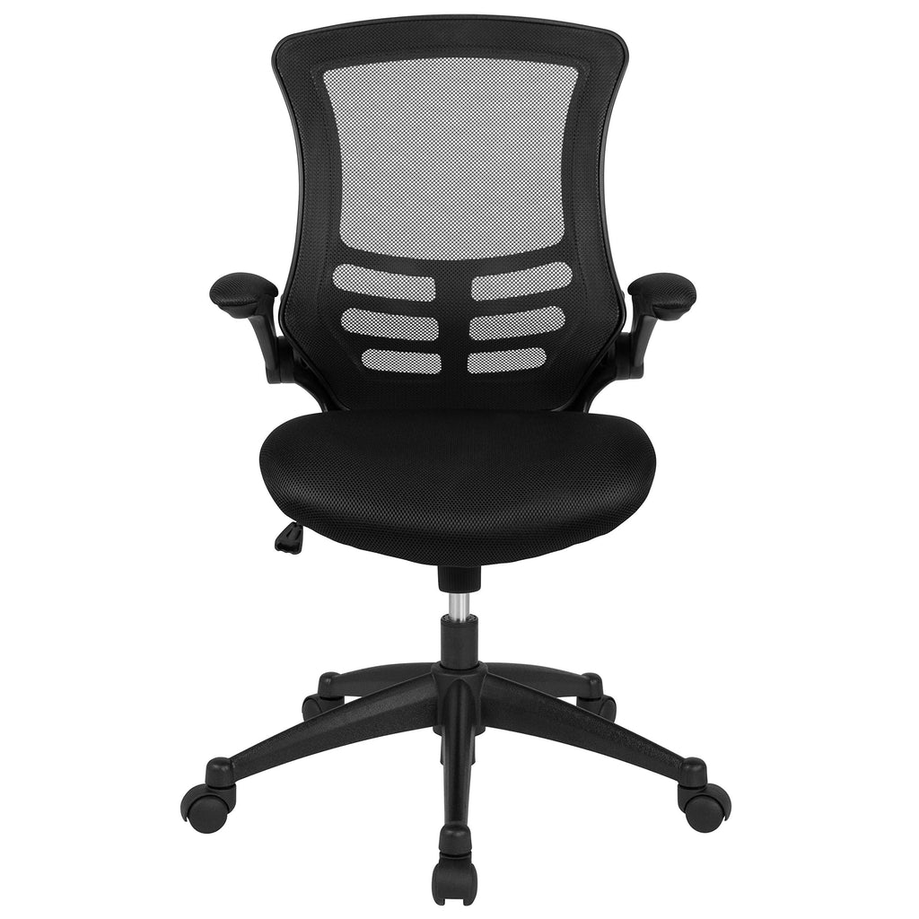 Set of 5- Mid-Back Black Mesh Swivel Ergonomic Task Office Chair with Flip-Up Arms
