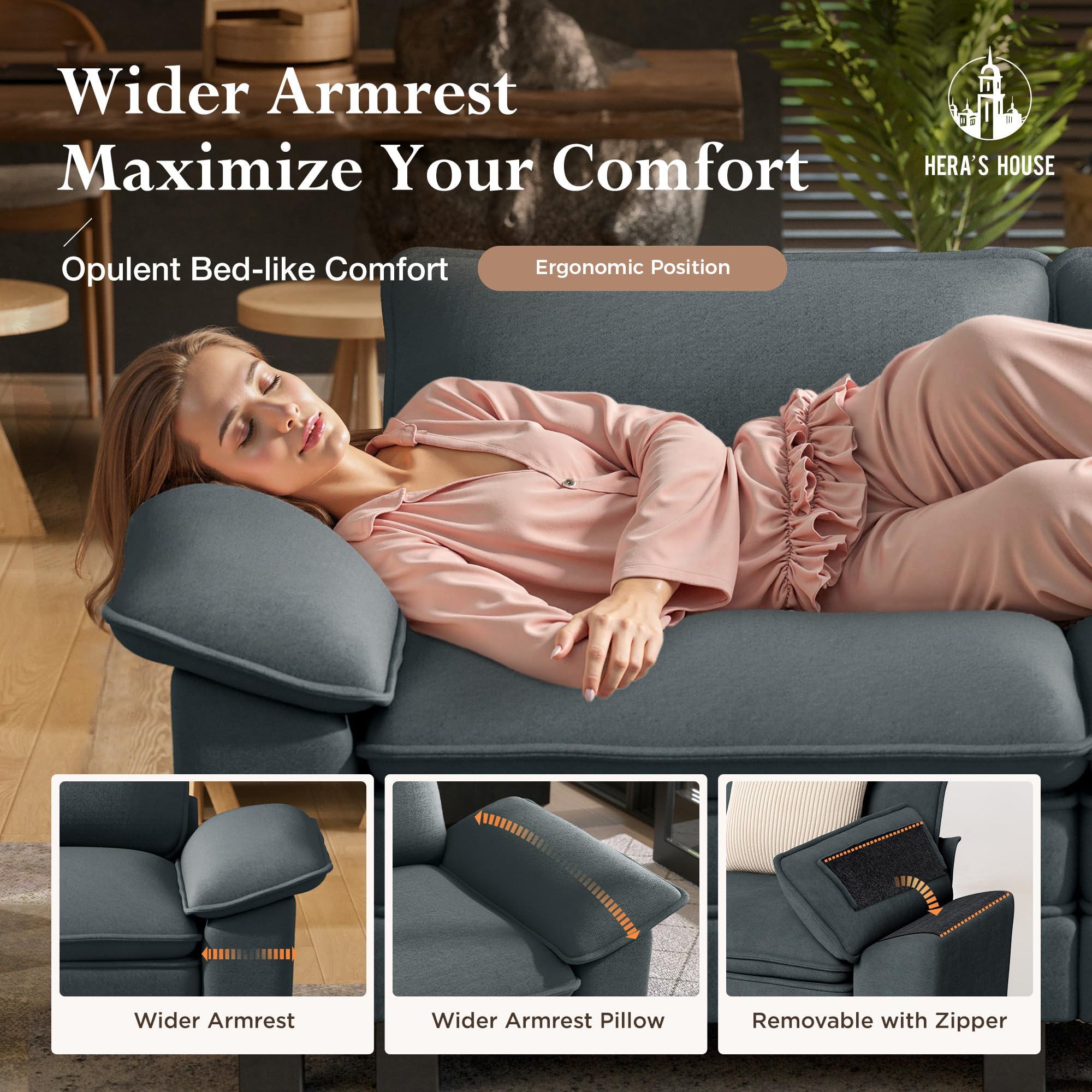 3 Pieces Modular Sectional Sofa Sets, Oversized Couch Set with Loveseats and Armchair, Comfy Cloud Couches with Throw Pillows, 6-Seater Sofa for Living Room, Chenille Dark Blue
