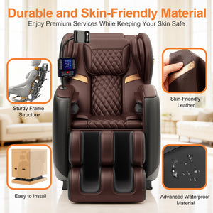 Upgraded Massage Chair Full Body, Zero Gravity Recliner with Heat, 10 Fix Points, Bluetooth, Touch Screen, Footrest, Shiatsu Massage Chair for Parents, Seniors & Easy Assembly - Brown