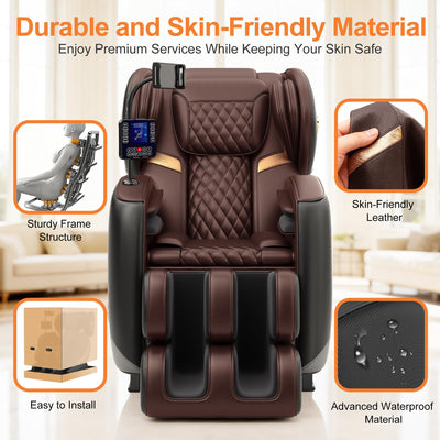 Upgraded Massage Chair Full Body, Zero Gravity Recliner with Heat, 10 Fix Points, Bluetooth, Touch Screen, Footrest, Shiatsu Massage Chair for Parents, Seniors & Easy Assembly - Brown