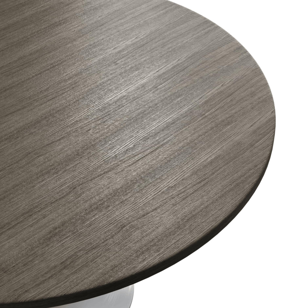 Mid-Century Modern 48 Inch Round Dining Table, MDF Wood Tabletop with White Steel Pedestal Base, Large Pedestal Kitchen & Dining Room Table, Breakfast Nook Table (Dark Maple)