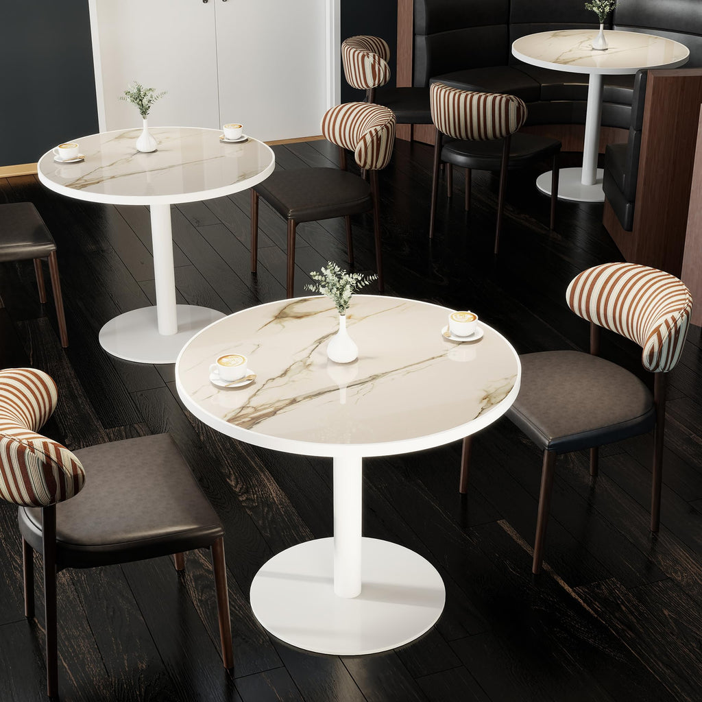 31.5" Tulip Table,Round Kitchen Dining Table for 2-4 with Thick Sintered Stone Top,Titanium Golden Pedestal Base,Heat-Resistant,Bistro Table for Dining Room,Café,Small Space（Amber Rift）