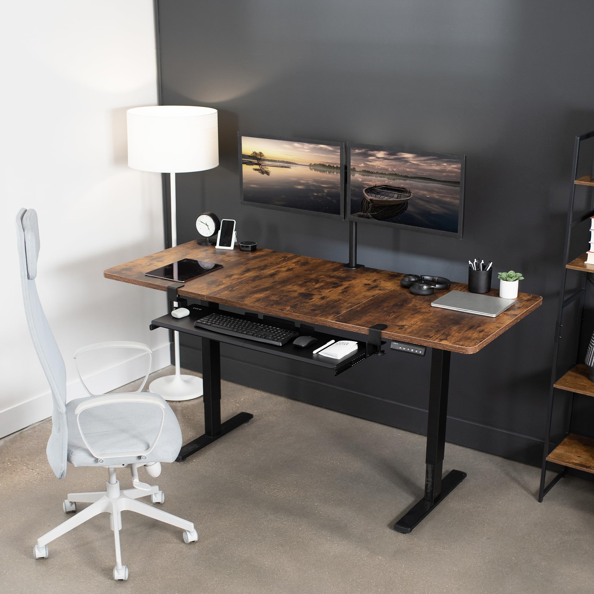 Extra Long Clamp-on Computer Keyboard and Mouse Under Desk Slider Tray, 34 x 11 inch Pull Out Platform Drawer, Black, MOUNT-KB15EB