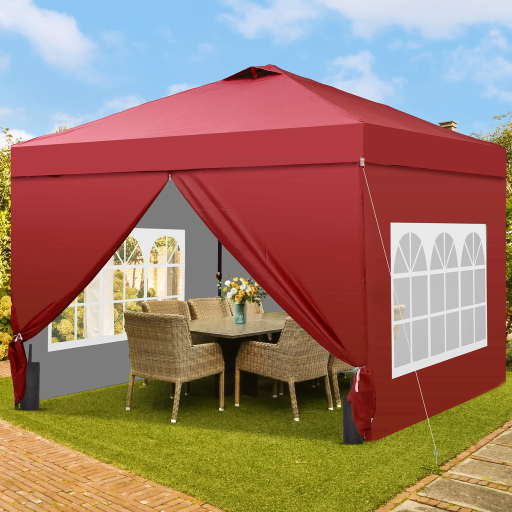 12x12 Pop Up Canopy Tent with 4 Sidewalls, Easy Set up with One Push Lift Gazebo with Wheel Bag and4 Sandbags,Carpas for Events, Parties,Camping, Red.