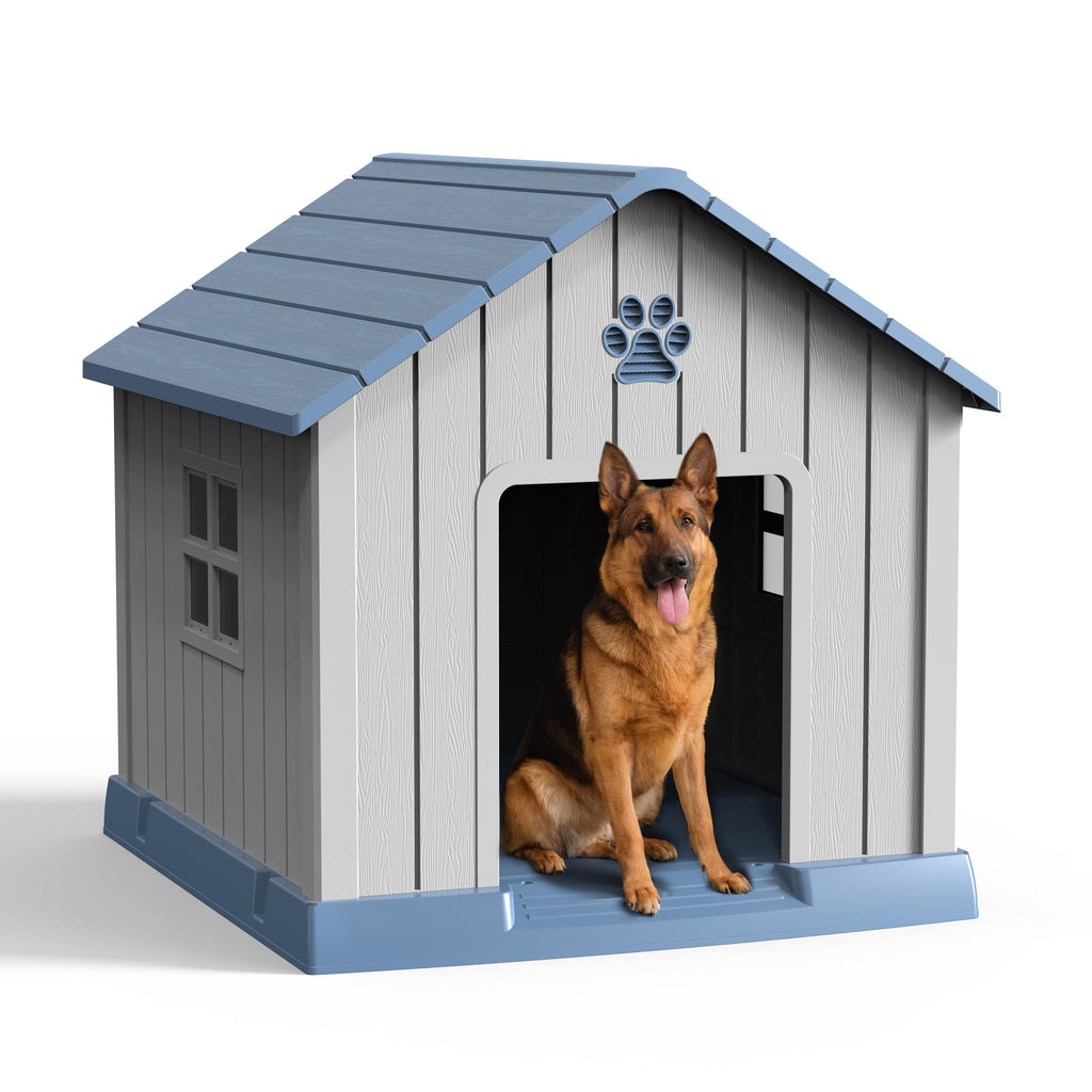 Dog House Indoor Outdoor for Small to Large Sized Dogs Indoor Outdoor Doghouse Puppy Shelter with Elevated Floor, Easy to Assemble (Blue, 31Inch(31.18 * 33.7 * 32.52))