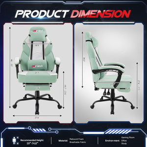 Gaming Chair for Adults with Footrest & Massage Lumbar Support, Ergonomic High Back Gamer Chair, Adjustable Swivel Computer Gaming Chairs with Headrest and Linkage Armrests,Green