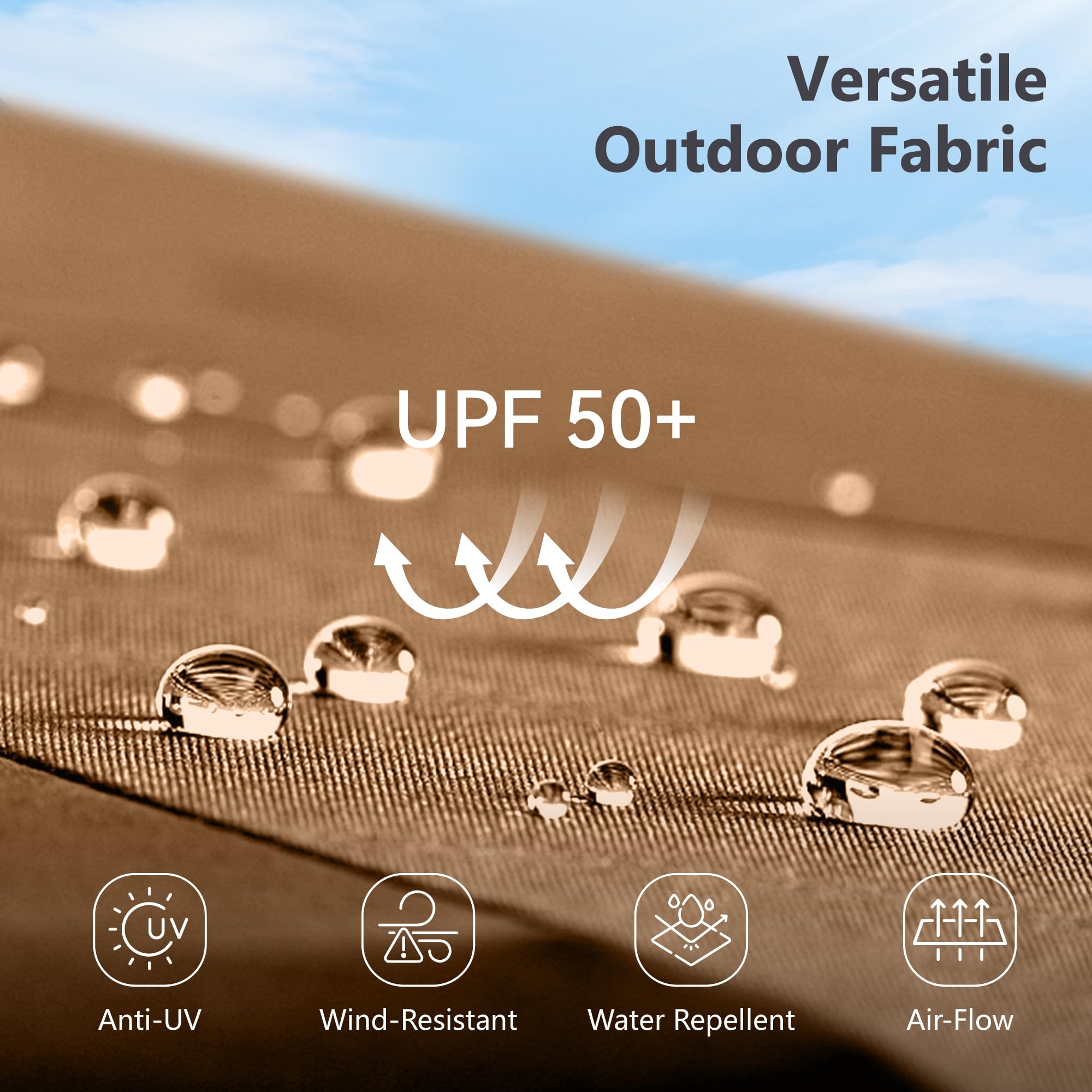 15ft Double Sided Patio Umbrella with Solar Lights, Outdoor Large Umbrellas with Crank Handle and 36 LED Lights, Rectangular Market Umbrella with Base Included for Deck Pool Shade, Tawny
