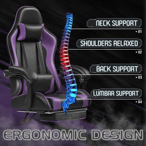 Gaming Chair, Video Game Chair with Footrest and Massage Lumbar Support, Ergonomic Computer Chair Height Adjustable with Swivel Seat and Headrest (Purple)