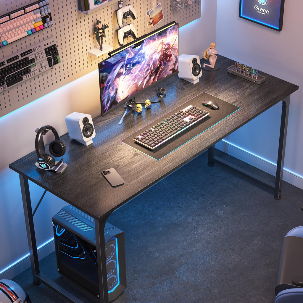 Computer Desk, 55 Inch Home Office Desk, Gaming Writing Work from Home Study Desk, Large Legroom, Sturdy Metal Frame, Modern Simple, Grey