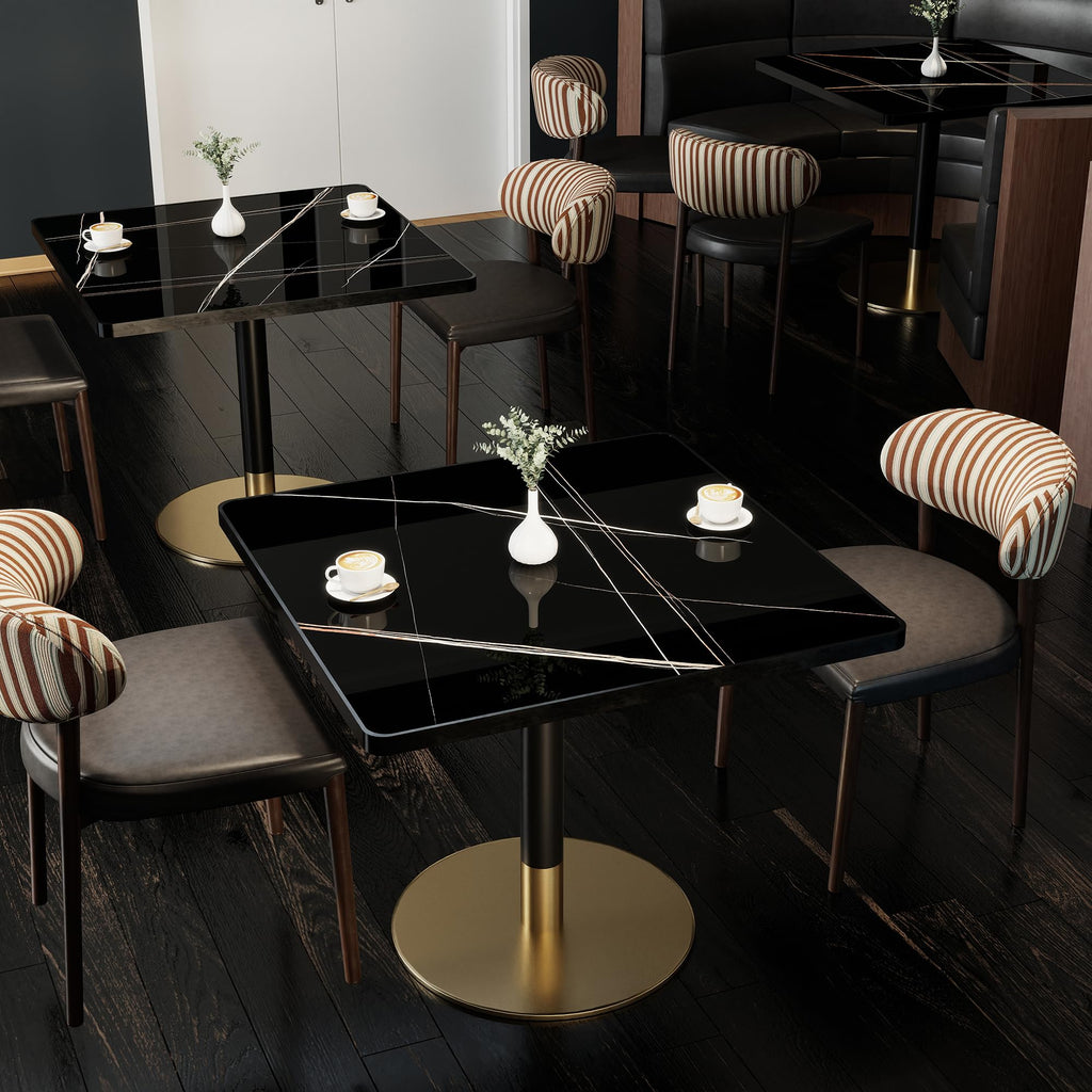 31.5" Tulip Table,Square Kitchen Dining Table for 2-4 with Thick Sintered Stone Top,Titanium Golden Pedestal Base,Heat-Resistant,Bistro Table for Dining Room,Café,Small Space（Gilded Chord）