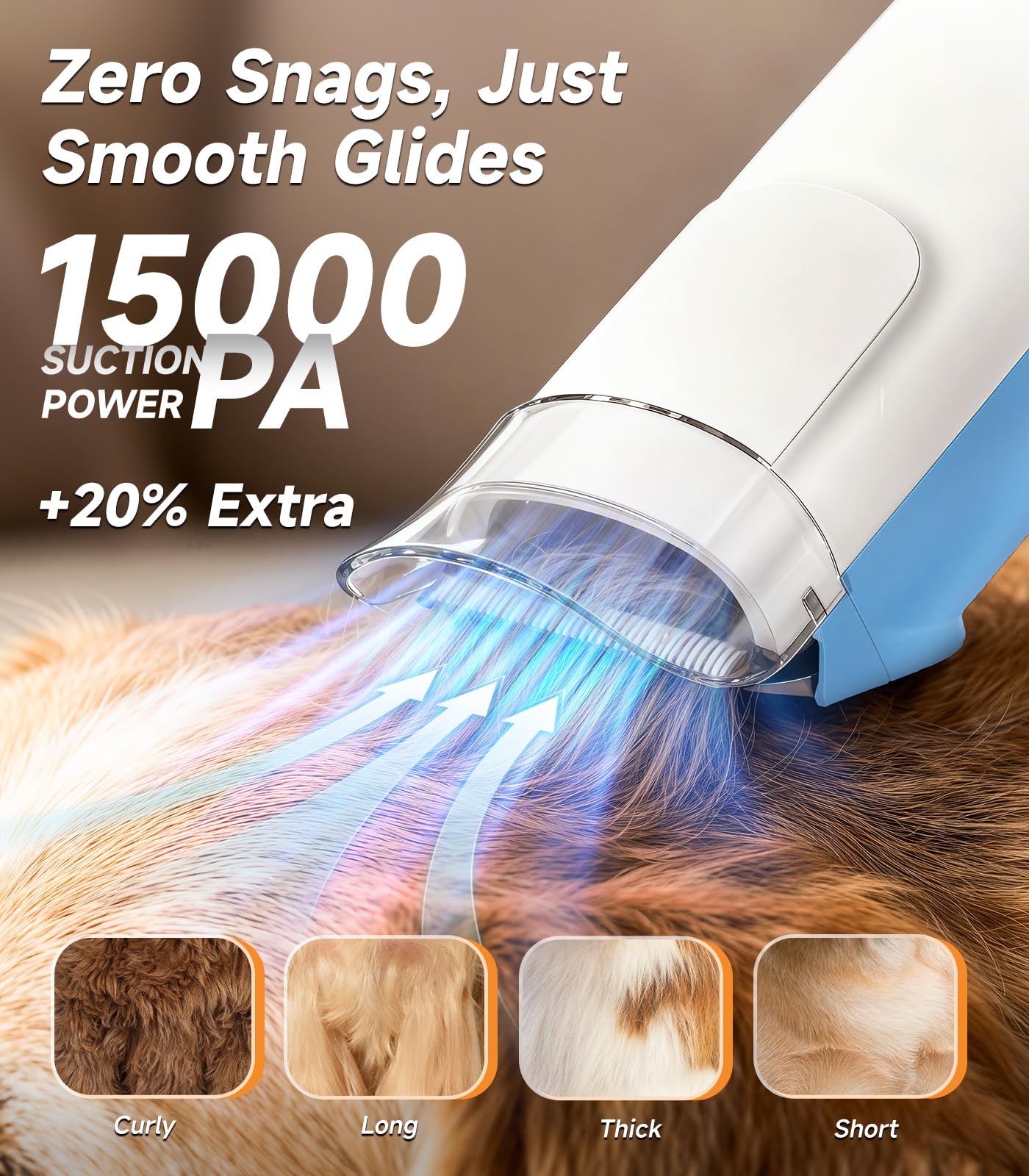 Dog Grooming Kit with Vacuum, 15000Pa Pet Hair Clipper and Shedding Brush, 50dB Low Noise, 2L Capacity, White