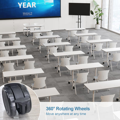 Folding Conference Room Tables 4 Pack, Foldable Modern Mobile Meeting Table Desk Training Table 6FT Large Rolling OfficeTable for Conference Training Classroom (4, 47.2