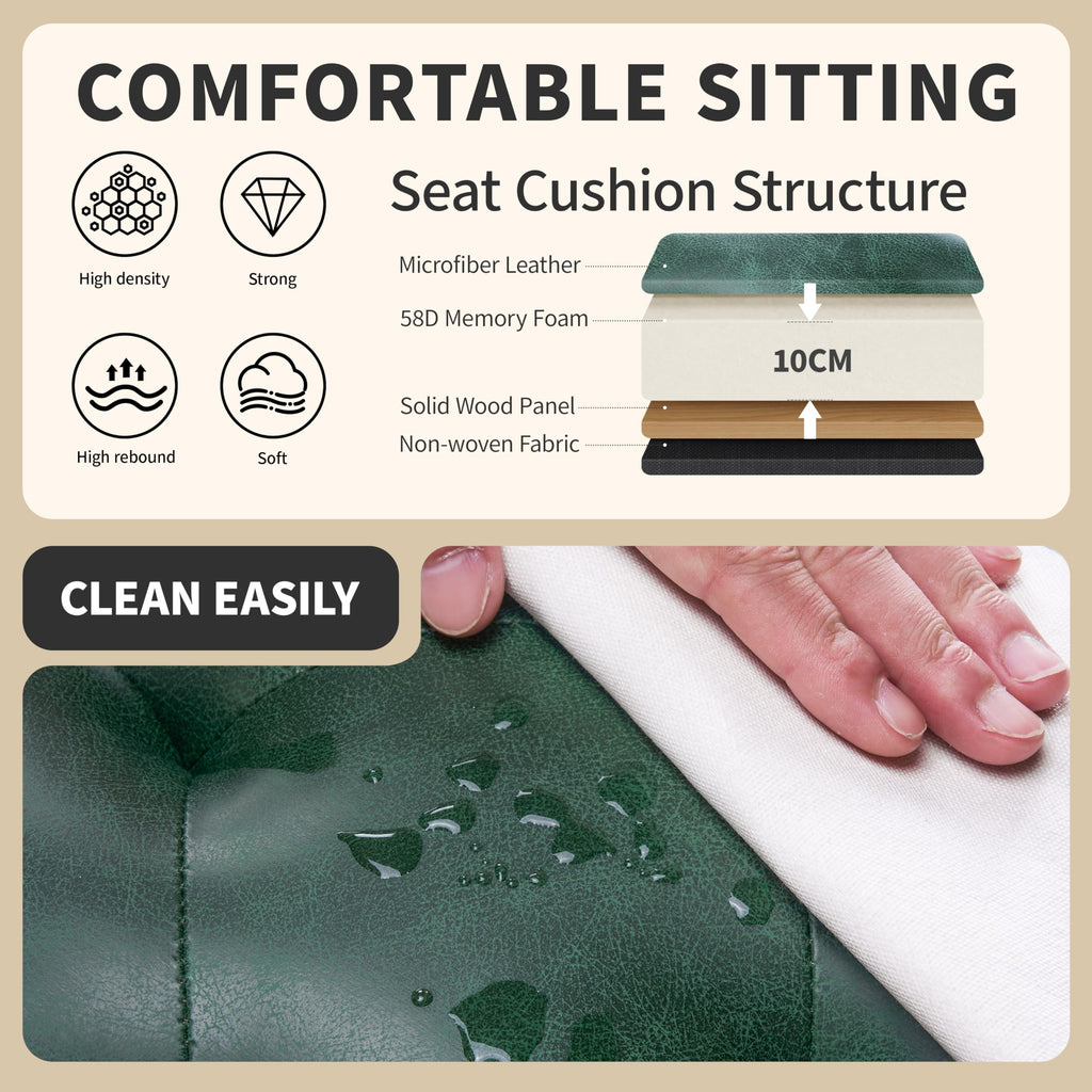 Bar Stools Set of 2, 24 Inch Counter Height Bar Stool for Kitchen Island, Modern Bar Hight Stools with Sturdy Metal Base and Thickened Saddle Cushion, 330Lbs, Green