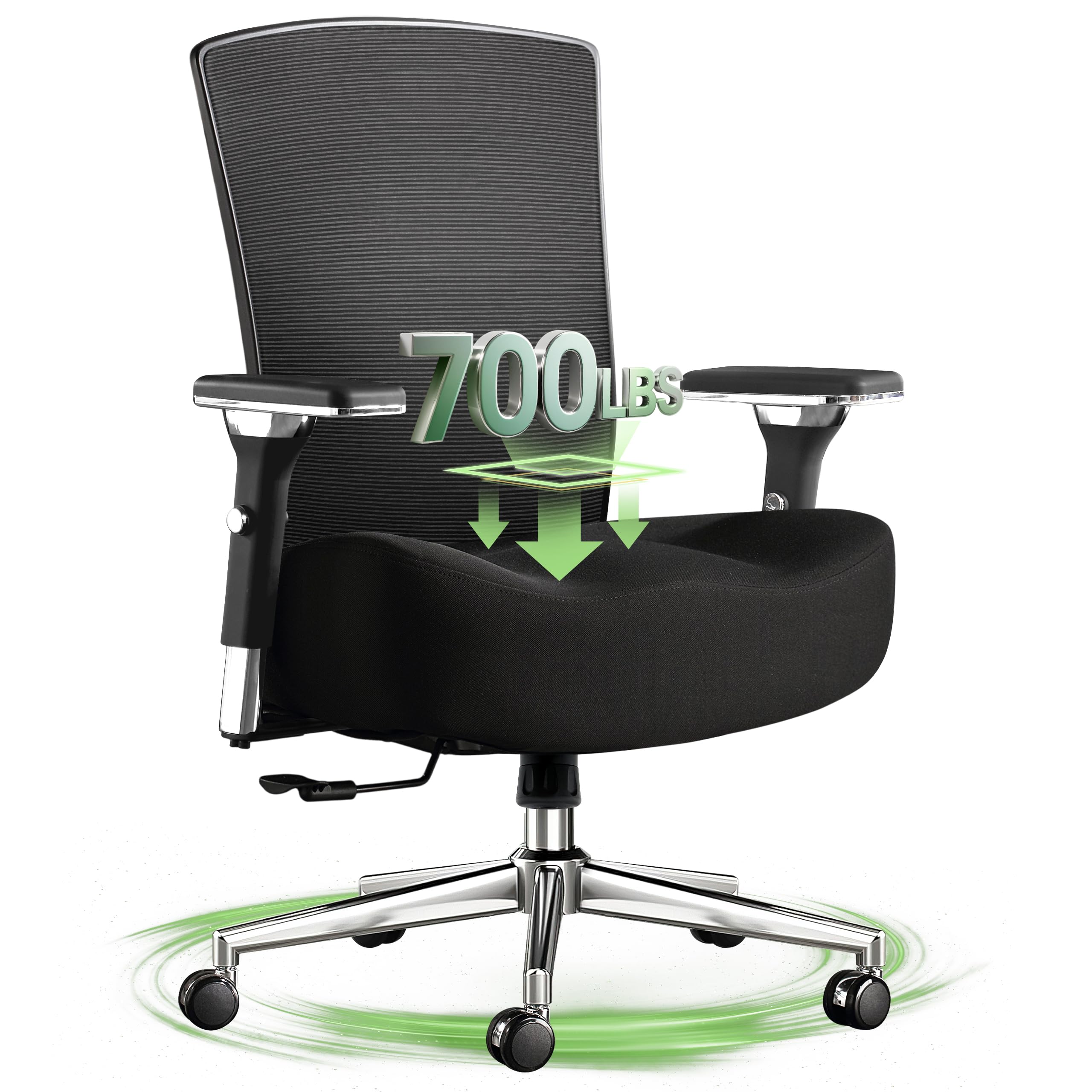 Big and Tall Office Chair 700lbs with Ergonomic W Wide Thick Seat Cushion, Oversized Mesh Desk Chair with Adjustable Lumbar Support, Computer Chair with Upgraded 4D Armrests