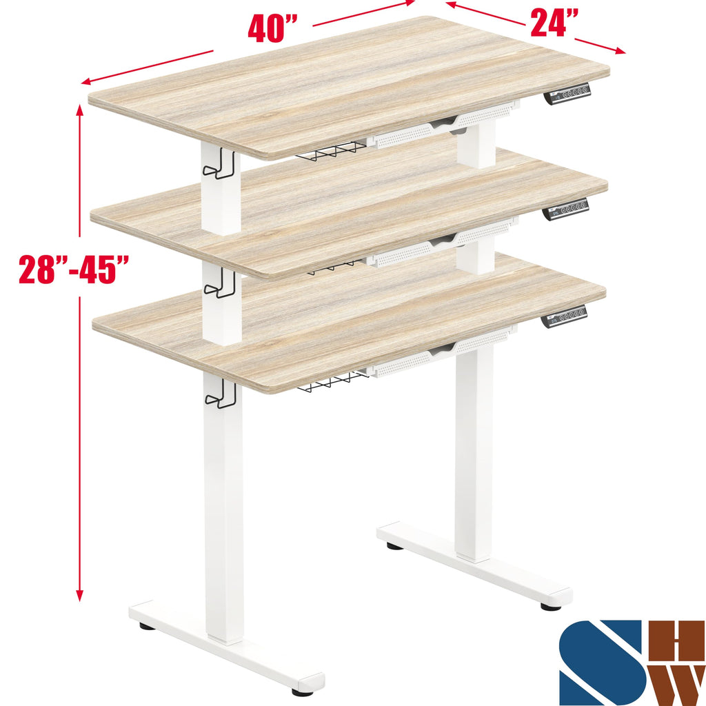 40-Inch Electric Height Adjustable Standing Desk with Drawer, Memory Preset and Cable Management Tray, Maple