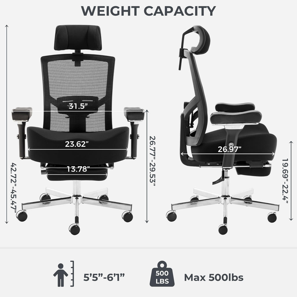 Big and Tall Office Chair 700lbs with Ergonomic W Wide Thick Seat Cushion, Oversized Mesh Desk Chair with Adjustable Lumbar for Heavy People, Computer Chair with 4D Armrest Headrest Footrest