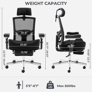 Big and Tall Office Chair 700lbs with Ergonomic W Wide Thick Seat Cushion, Oversized Mesh Desk Chair with Adjustable Lumbar for Heavy People, Computer Chair with 4D Armrest Headrest Footrest
