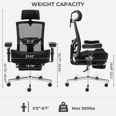 Big and Tall Office Chair 700lbs with Ergonomic W Wide Thick Seat Cushion, Oversized Mesh Desk Chair with Adjustable Lumbar for Heavy People, Computer Chair with 4D Armrest Headrest Footrest