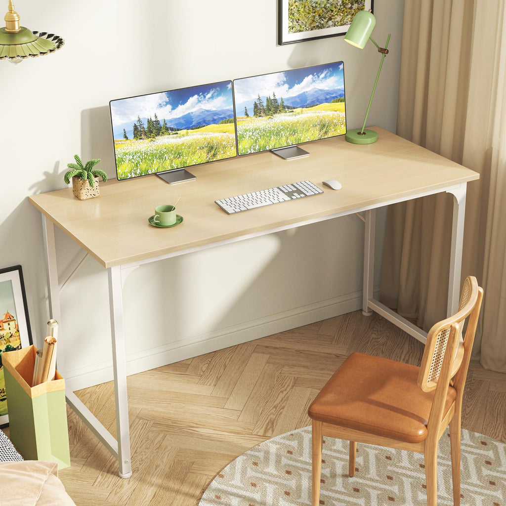 Computer Desk, 48 Inch Office Desk, Gaming Desk with Storage, Writing Desk Work Desk for Home Office, Study, Modern Simple Desk, Large Legroom, Metal Frame, Maple