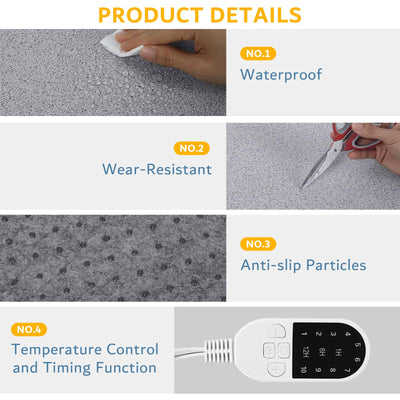 PVC 110V Heated Floor Mat Heater for Foot Warmer Under Desk 31.5 x 20 Inch Electric Heating Pad Energy Saving Carpet Pad Indoor Floor Heated Rug for Home Office Bathroom House Gray