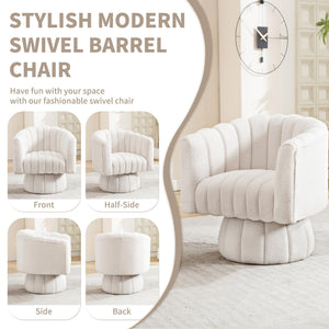 Swivel Accent Barrel Chair - Cute Comfy Small Round 360° Arm Chair Velvet Sofa Club Reading Chair for Living Room Bedroom Office White