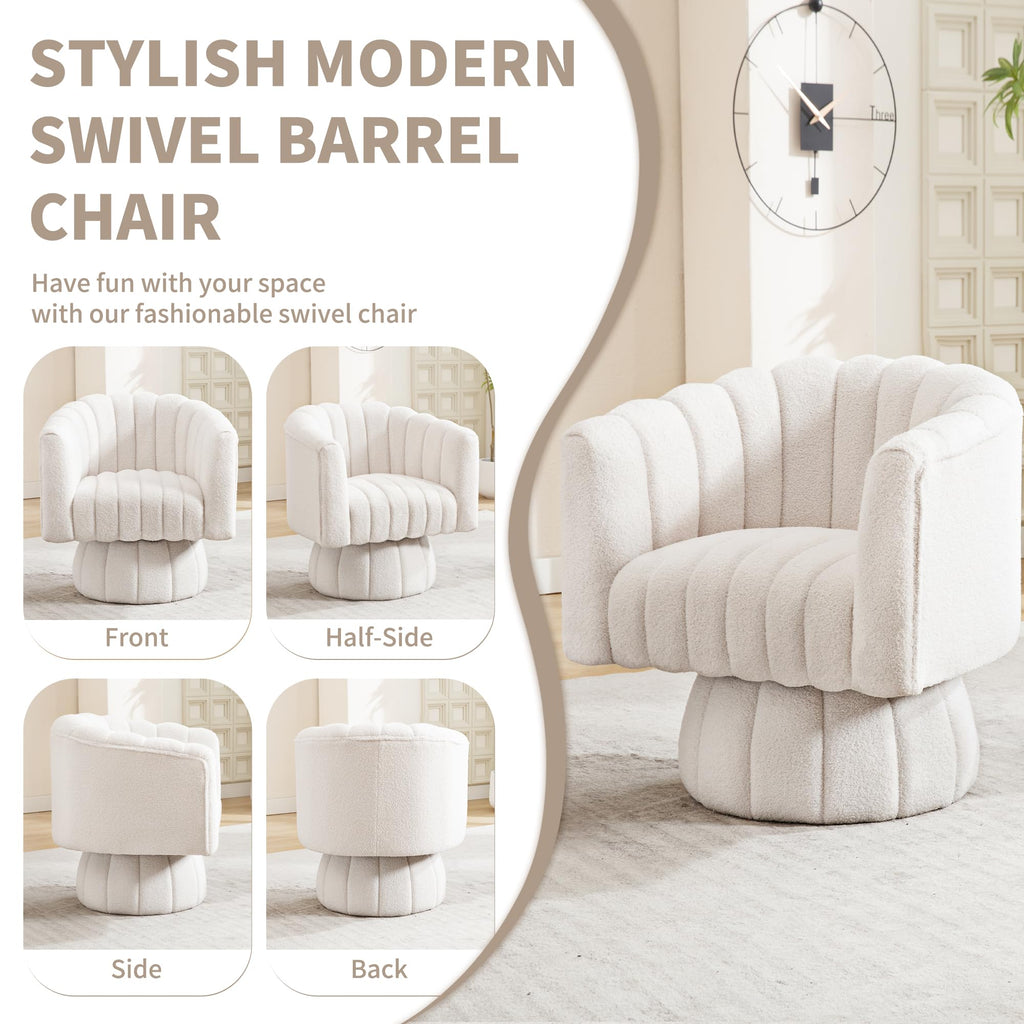 Swivel Accent Barrel Chair Set of 2- Cute Comfy Small Round 360° Arm Chair Teddy Sofa Club Reading Chair for Living Room Bedroom Office White