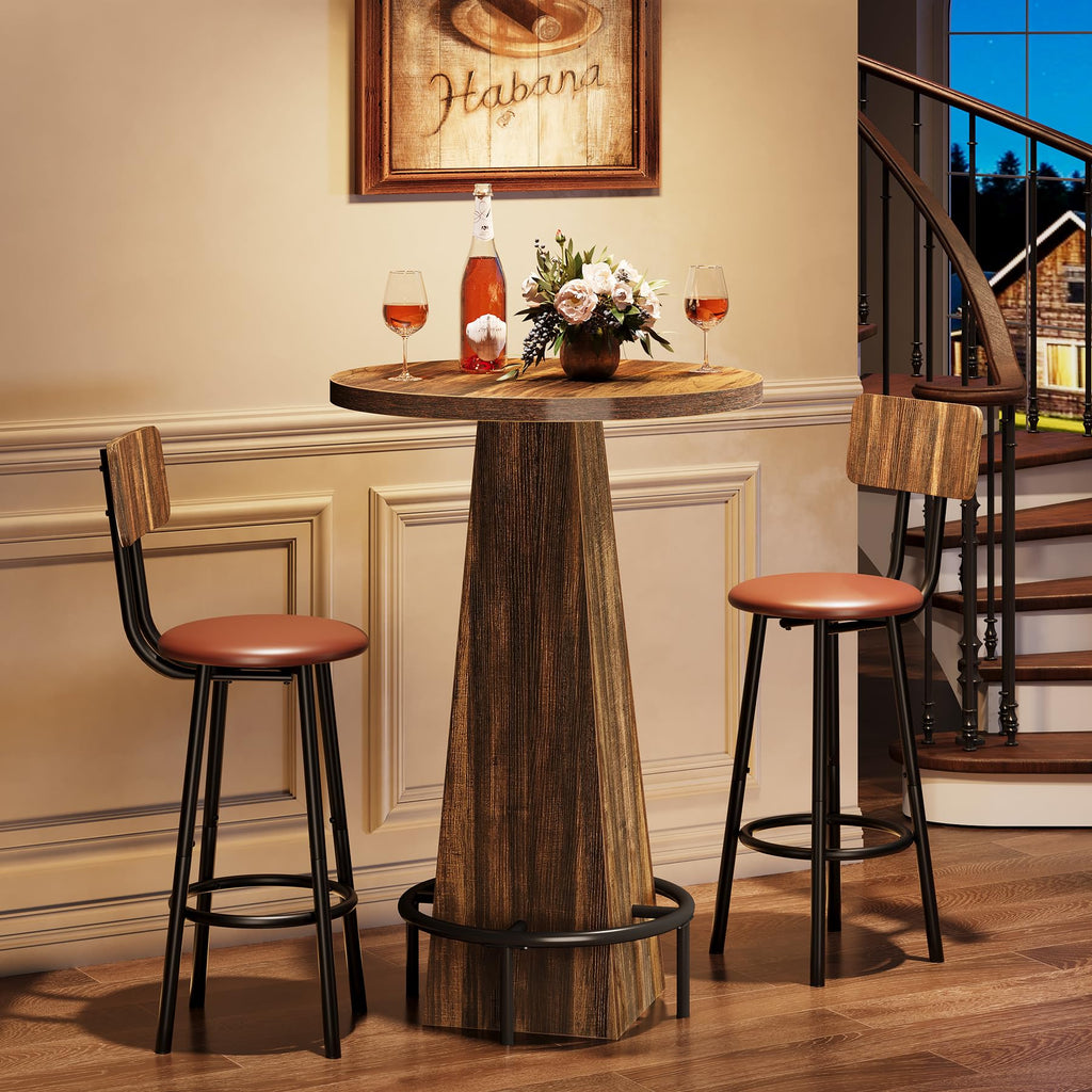 Bar Table, 37.4" High Round Pub Table for Small Bars, Dining Room, Kitchen, Rustic Brown (Only Table)