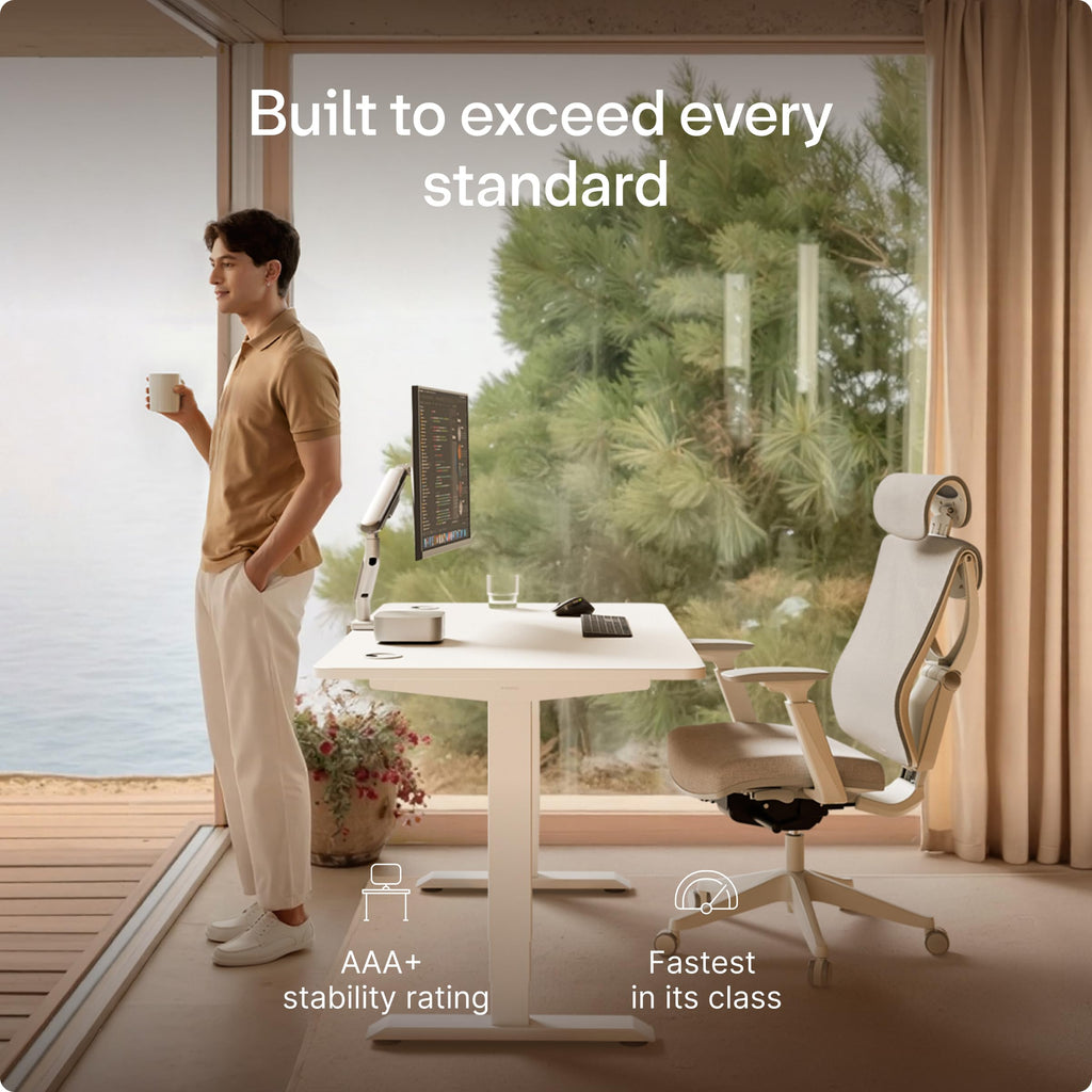 HomePro Standing Desk 54x28 — Made in Europe, Ergonomic Sit Stand Home Office Desk, Electric Height Adjustable, Dual Motor, USB & USB-C Charging, Wobble-Free, Touchscreen, 3 Memory Presets